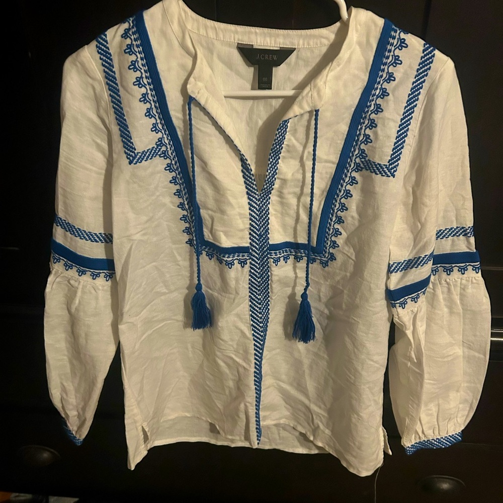 Size small JCREW shirt white blue embroidery